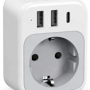 Tessan AC Plug Through 1-Gang 13A Schuko to UK Adaptor & 2xA 1xC 15W TS-TA03DEUK