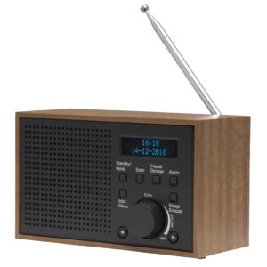 Denver DAB-46DGR FM Radio with Alarm, LCD Display & Antenna (Works with Mains Power or 4xAA Batteries)