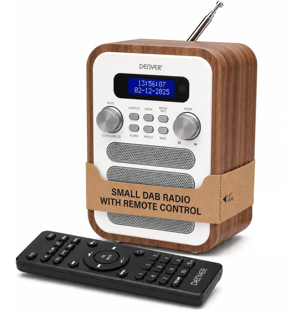 Denver DAB-48W White Wooden FM Radio with Bluetooth