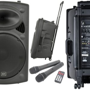 QTX QR15PA (2025) 15'' Professional Portable Karaoke & PA Speaker with 2x Wireless UHF Microphones, BT USB & FM 178.816UK