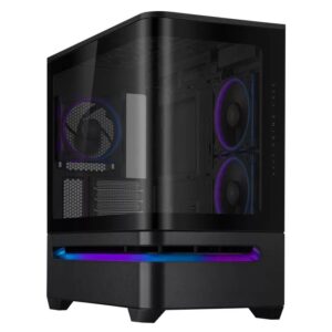 ASUS PC Case Prime mATX Panoramic Curved Tempered Glass Panels Aura Sync Light Band 3x Pre-Installed Fans USB-C AP202 ARGB Black