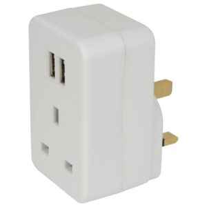 Mercury Plug-Through 13A UK Mains Adaptor with Dual USB 429.690