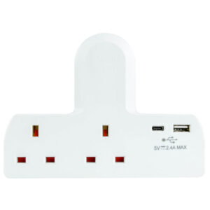 Mercury POWER Extension Wall Plugin 2 Gang 13A with 1xUSBC 1xUSBA 15W 429.849UK