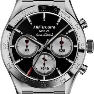 HiFuture GO PRO2 Silver Luxury Swiss-Inspired Elegance Stainless Steel SmartWatch with AMOLED Display, 10 Day Battery, 1ATM