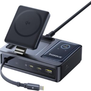Baseus NOMOS 5in1 Desktop 140W Wired & Wireless Charger Qi2 3xUSBC+1A with LED Display UK Plug