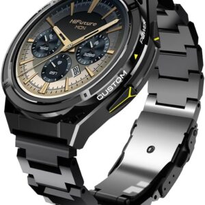 HiFuture ACTIVE Black/Yellow Adventure & Fitness GPS SmartWatch, AMOLED Display, Rugged & 5ATM with Stainless Steel + Silicone Bands