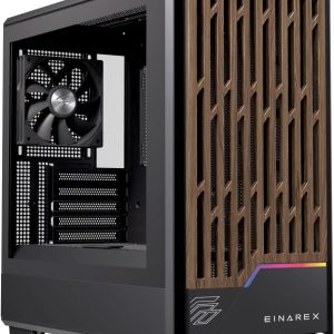 Einarex PC Case mATX PM400 Core, Wood Front Panel, Tempered Glass Side Panel , 1 Rear Fan Pre-Installed, Black