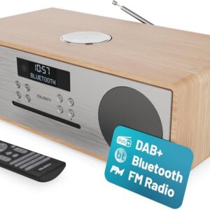 Majority OAKINGTON (Oak) Mini HiFi System 120W with CD Player, Bluetooth, FM Radio, USB Play & Phone Charging