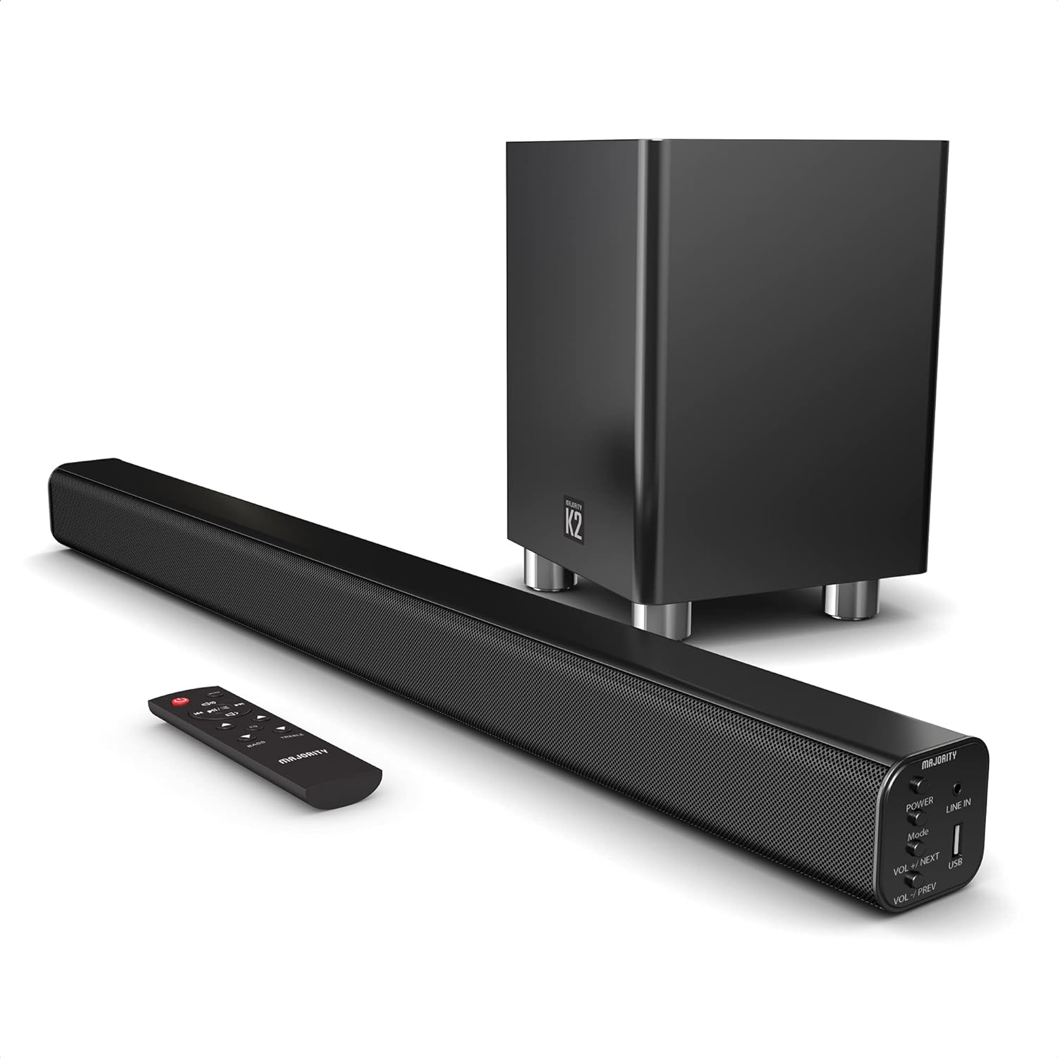 Majority K2 150W Soundbar with Wireless Subwoofer and BT,USB,Optical,HDMI (EU)