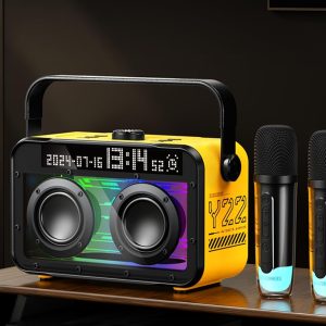 Transformers Y22 Yellow Portable Karaoke Party Speaker with 2 Wireless Microphones, Lyrics Display & Voice Changer