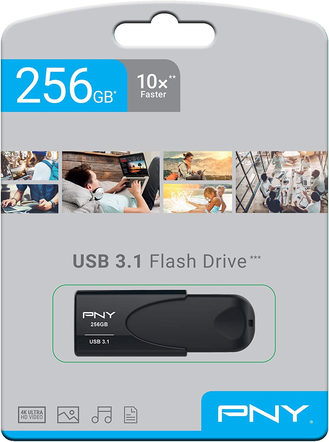 PNY Flash Drive Attache 4 USB 3.1 Stick 256GB Capless Slider Black FD256ATT431KK