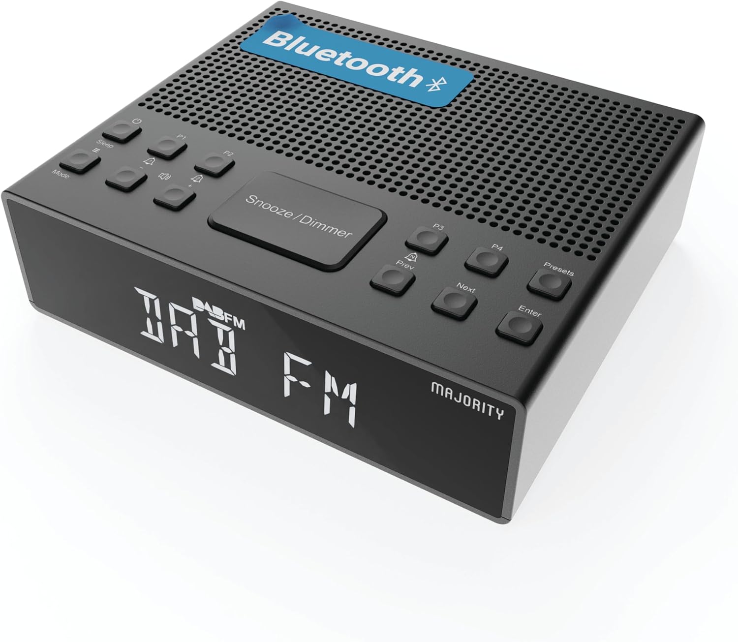 Majority KNAPWELL Bedside FM/DAB Radio Clock with Dual Alarm Bluetooth & USB Phone Charging