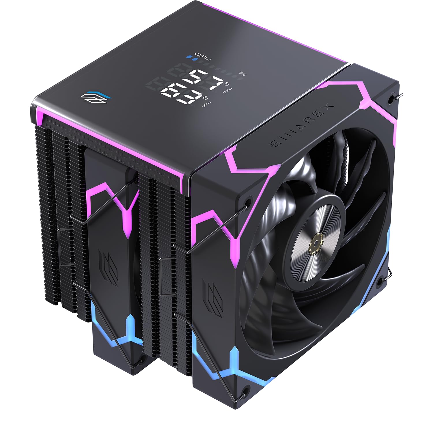 Einarex Gaming Cooling CPU, 6 Copper Heat Pipes, Dual Fans Design, Integrated Display, GLIDE G300 Black