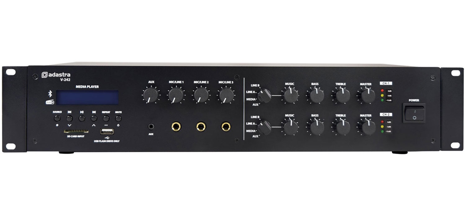 Adastra V-242 100V Amplifier 2x240W FM/USB/SD/BT 953.252UK