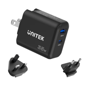 Unitek Charge Wall 35W 1xUSB-C PD & 1xQC 3.0 UK/EU/US Black P1119A