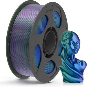 Anycubic PLA SILK-TRI-COLOR Filament Blue Green Purple 1Kg. Ideal usage: Highly detailed display pieces, articulated toys/dragons, vases, abstract sculptures, and eye-catching decorative items where you want a dynamic visual effect.