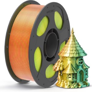 Anycubic PLA SILK-TRI-COLOR Red Yellow Green 1Kg. Ideal usage: Highly detailed display pieces, articulated toys/dragons, vases, abstract sculptures, and eye-catching decorative items where you want a dynamic visual effect.