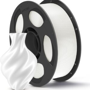 Anycubic PLA Silk Filament White 1Kg. Ideal Usage: Display models, figurines, cosplay armor/props, vases, jewelry, and decorative items where a premium, metallic, or glossy aesthetic is desired.