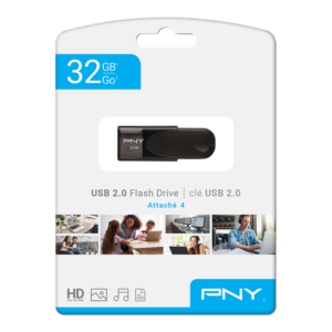PNY Flash Drive Attache 4 USB 2.0 Stick 32GB Capless Slider Black FD32GATT4
