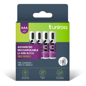Uniross Rechargeable USB-C Lithium AAA Batteries (4pack)