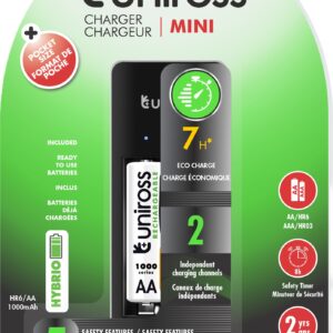 Uniross UCU001B USB Compact Mini Charger with 2x AAA 600 Batteries