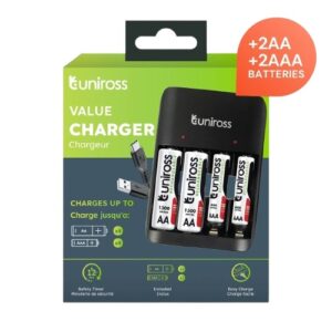 Uniross USB Charger UCU010C for AA/AAA Includes 2xAA & 2xAAA Batteries