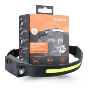 Uniross ULSH07 Headlamp 350LM USB-C Rechargeable, Wide Angle & Motion Sensor