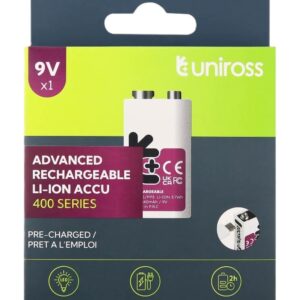 Uniross USB-C Rechargeable Lithium 9V Battery 400mah (1pc)