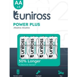 Uniross Alkaline AA Power Plus Batteries 4 Pcs (New)