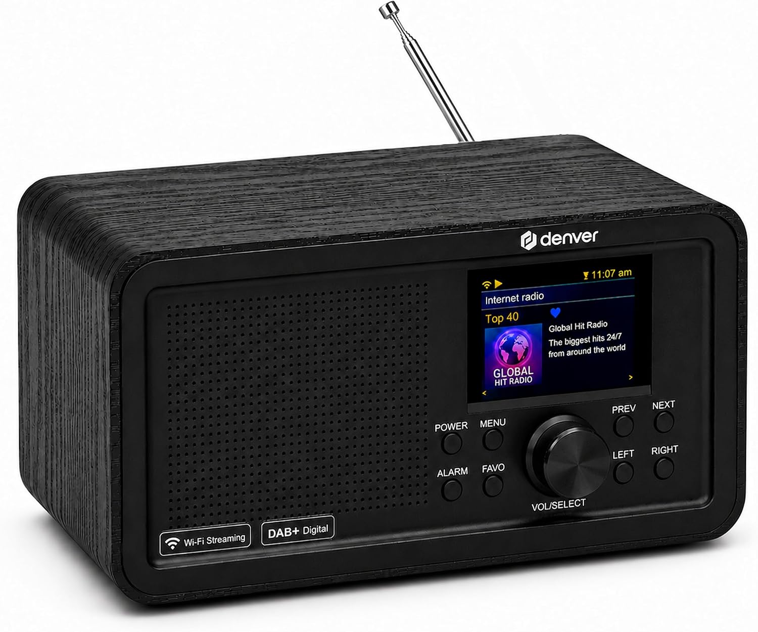 Denver DIR-200 WiFi Internet Radio with FM, Bluetooth & Colour Display (Works via Mains or 4xAA Batteries)