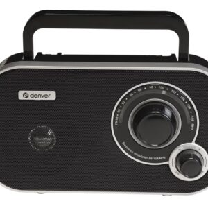 Denver TR-51B Black Portable FM Radio with Telescopic Antenna & Analogue Tuning (works with Mains Power or 4xAA Batteries)