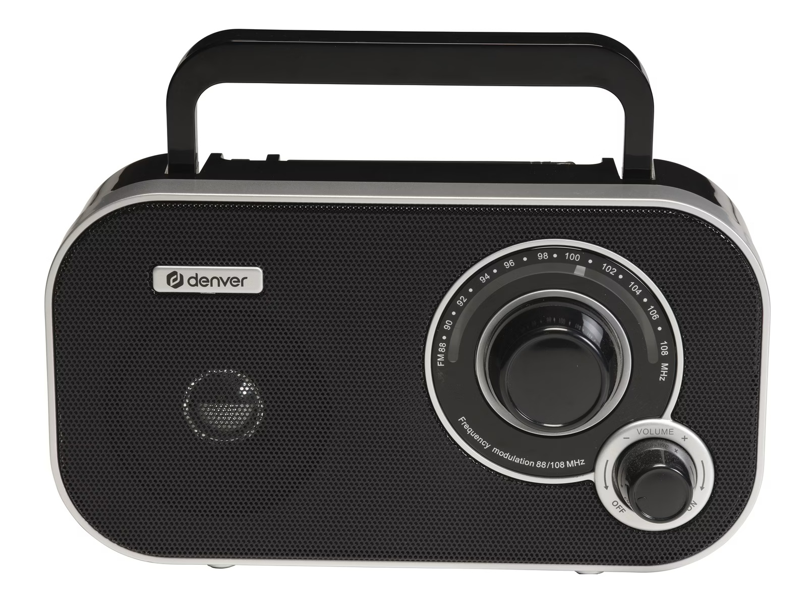 Denver TR-51B Black Portable FM Radio with Telescopic Antenna & Analogue Tuning (works with Mains Power or 4xAA Batteries)