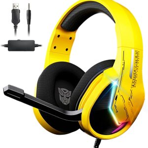 Transformers Wired Gaming Headset, 50MM Drivers, LED Light, Lightweight, 3D Surround Sound TF-G15 Yellow