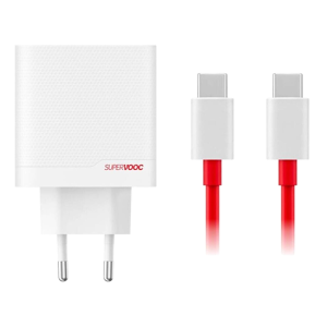 OnePlus 80W Dual Ports SUPERVOOC Adapter Type-C + Type-A with USB-C Cable - White