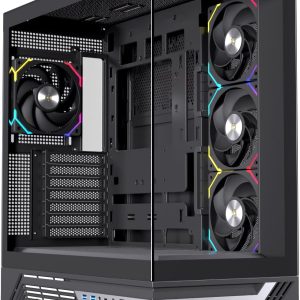 Einarex PC Case ATX S800 RGB, Tempered Glass Front and Side Panel, 4x Pre-Installed Fans, Black