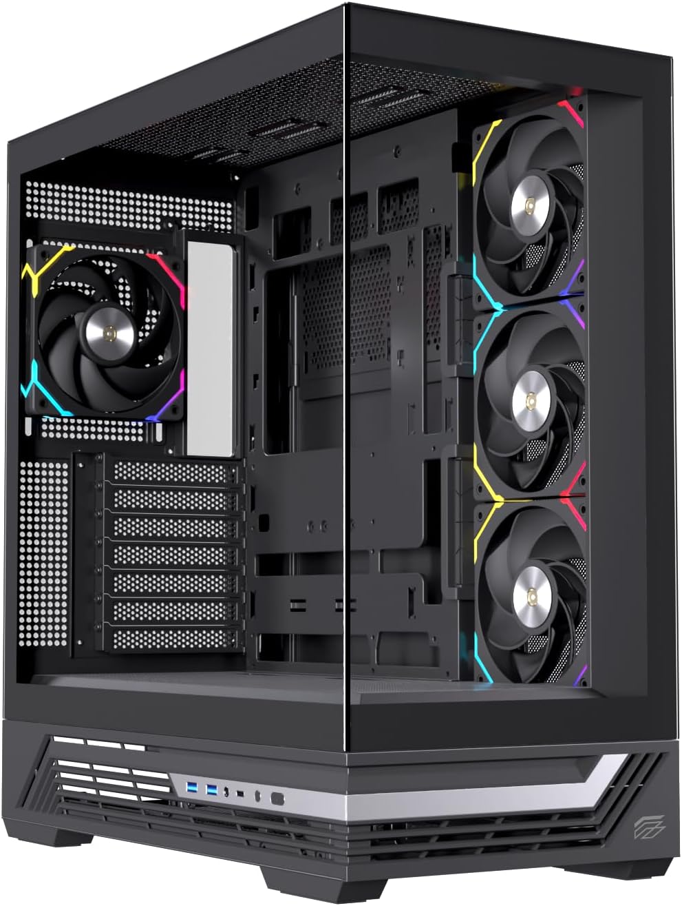 Einarex PC Case ATX S800 RGB, Tempered Glass Front and Side Panel, 4x Pre-Installed Fans, Black