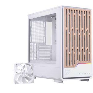 Einarex PC Case mATX PM400 Core, Wood Front Panel, Tempered Glass Side Panel , 1 Rear Fan Pre-Installed, White